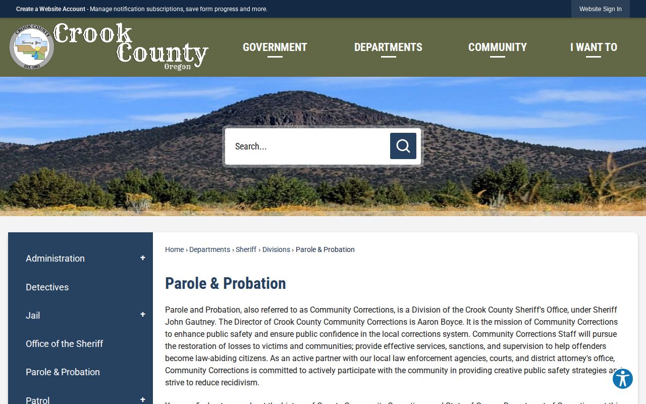 Crook County parole and probation supervision office information