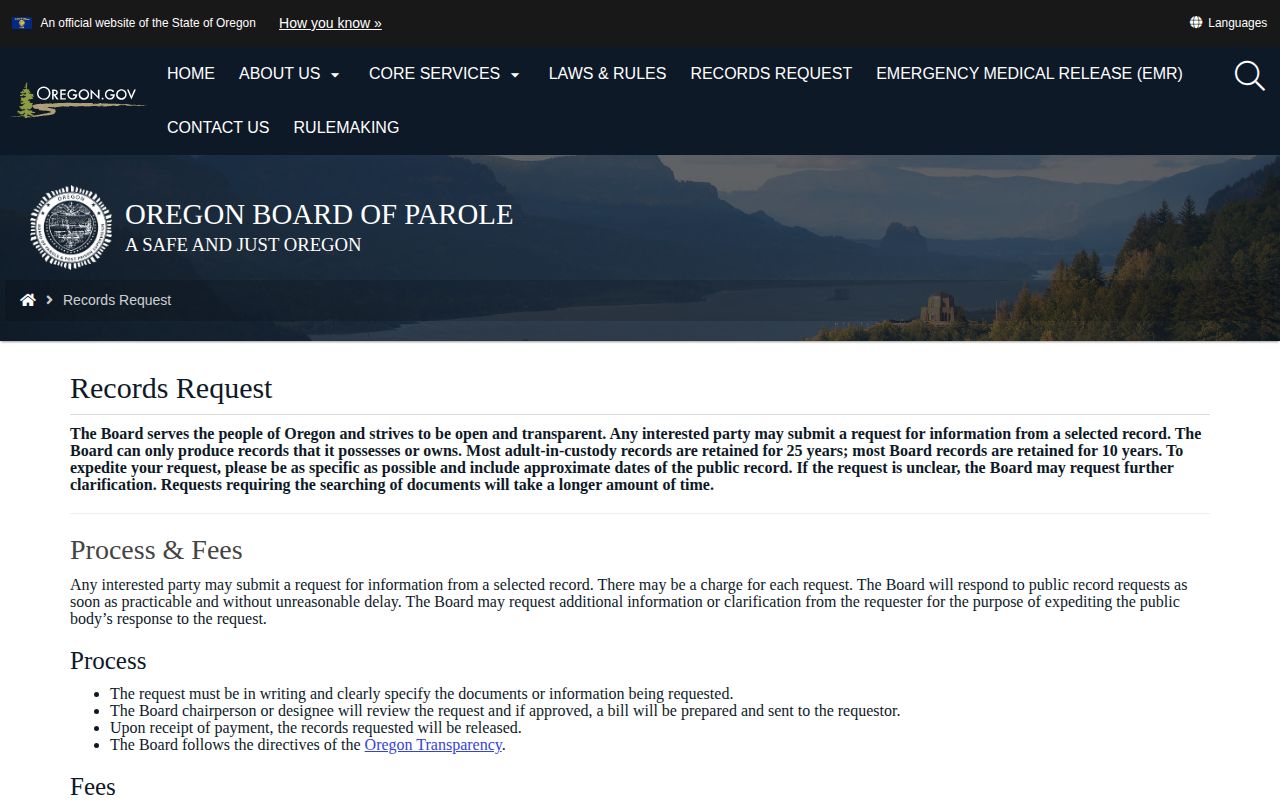 Board records request for Crook County parole decision records