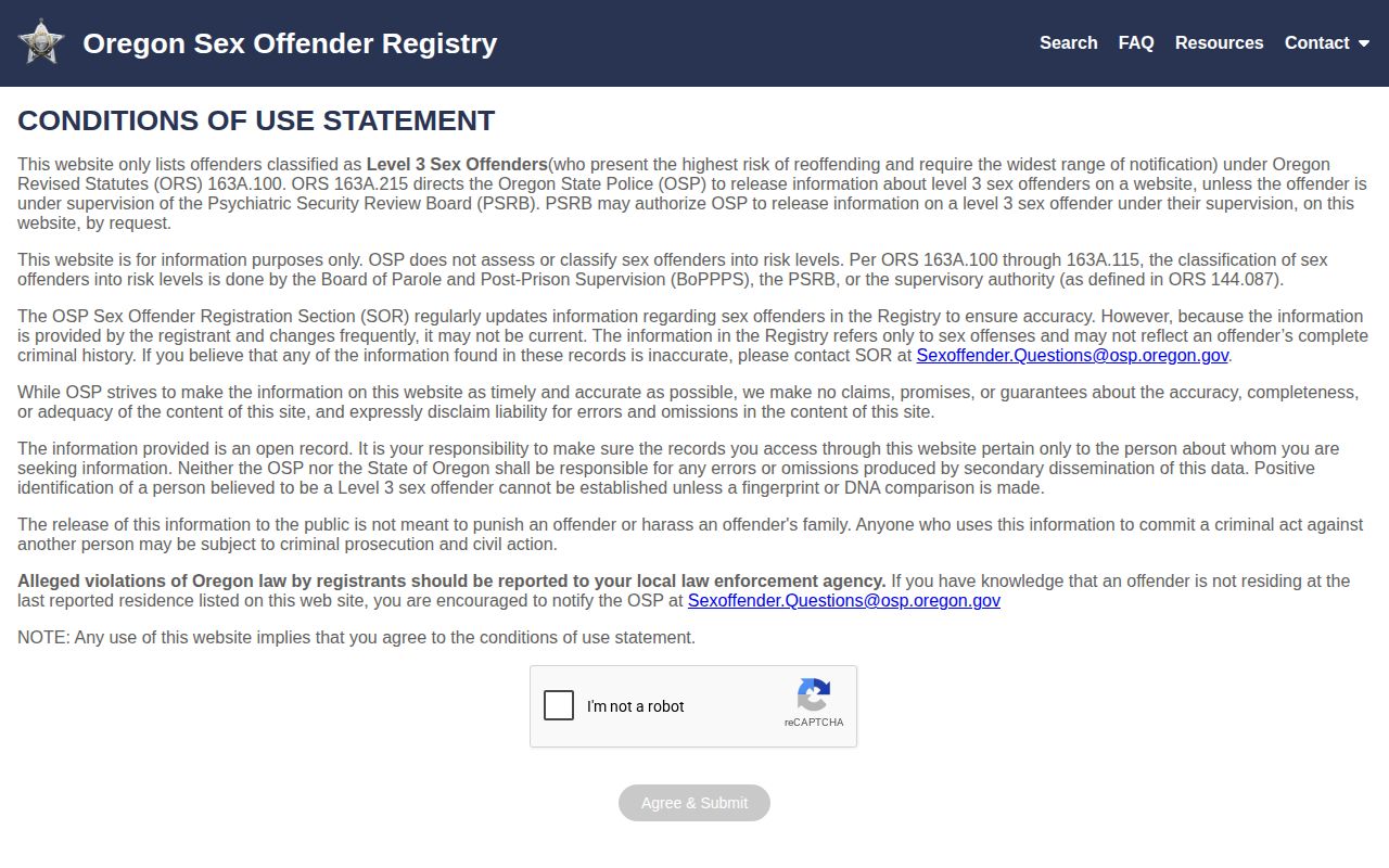 Oregon narrow registry search related to Crook County parole records